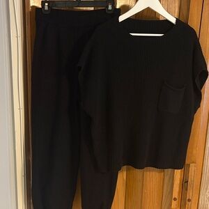 Black Knit Top and Pants Set